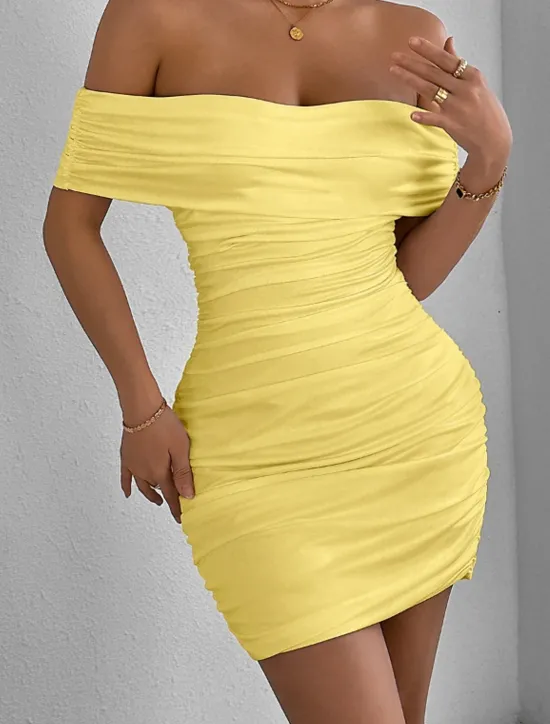 Hot Women's Mini Dress White Dress Graduation Dress Bodycon Fashion Outdoor Graduation Date Regular Fit Plain Short Sleeve Off Shoulder Black White Yellow Red Summer Women White Dresses