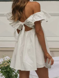 Sale Women's Mini Dress Dress Casual Dress Fashion Modern Vacation Holiday Going out Regular Fit Plain Short Sleeve V Neck Summer Women White Dresses