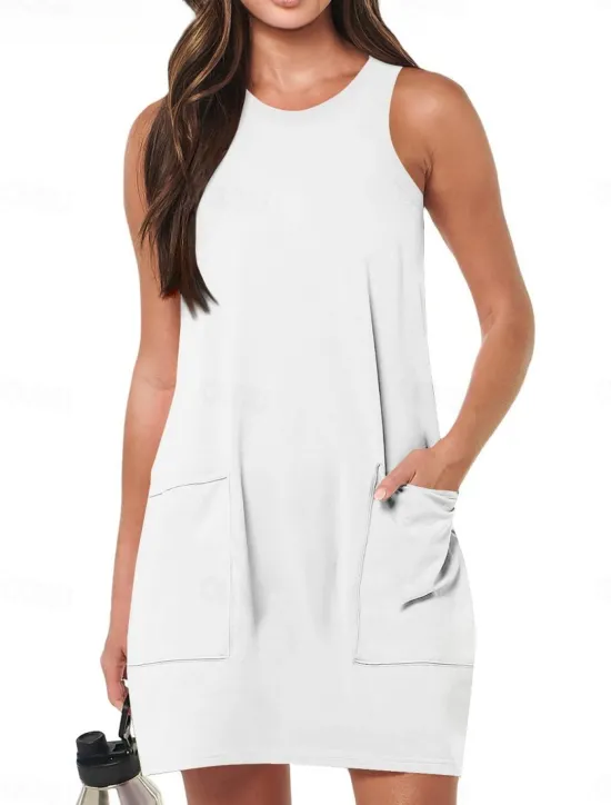 Online Women's Mini Dress White Dress Casual Dress Tank Dress Basic Casual Vacation Daily Regular Fit Plain Sleeveless Crew Neck Black White Fuchsia Gray Summer Women Sundresses