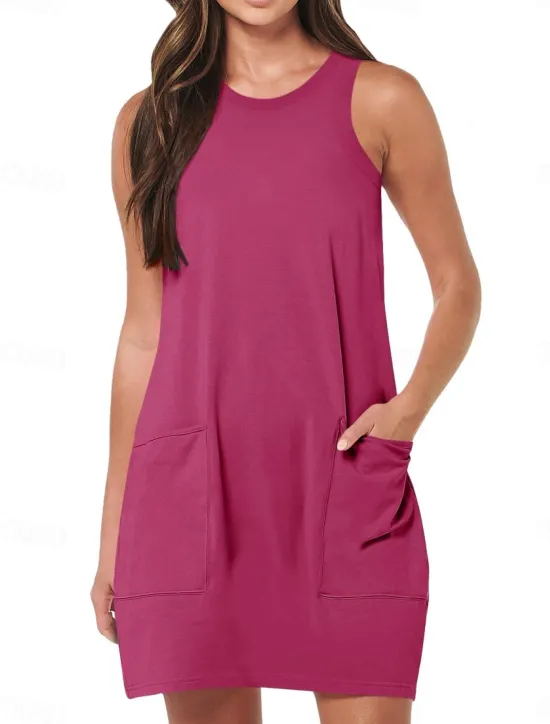 Online Women's Mini Dress White Dress Casual Dress Tank Dress Basic Casual Vacation Daily Regular Fit Plain Sleeveless Crew Neck Black White Fuchsia Gray Summer Women Sundresses
