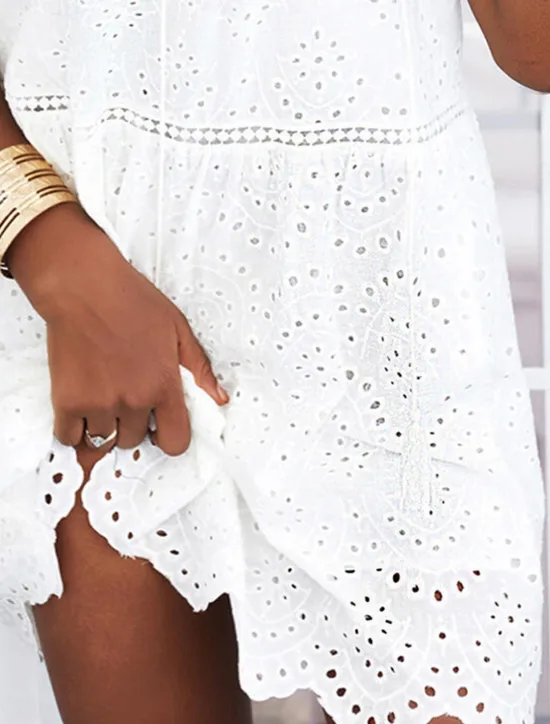 New Women's Mini Dress Dress Lace Dress Casual Dress Tank Dress Streetwear Basic Street Date Loose Fit Sleeveless V Neck Summer Women White Dresses