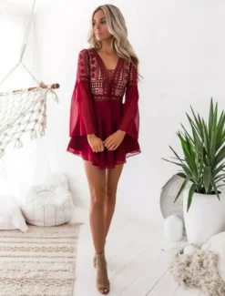 Discount Women's Mini Dress White Dress Lace Dress Party Dress A Line Dress Elegant Hot Daily Holiday Date Slim Pure Color Long Sleeve V Neck Black White Wine Summer Spring Women White Dresses