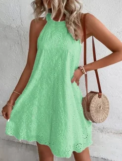Discount Women's Mini Dress White Dress Lace Dress Casual Dress Boho Dress Casual Vacation Daily Loose Fit Plain Sleeveless Halter Neck Black White Orange Green Summer Spring Women White Dresses