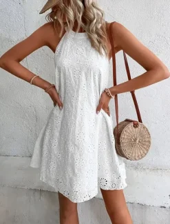 Discount Women's Mini Dress White Dress Lace Dress Casual Dress Boho Dress Casual Vacation Daily Loose Fit Plain Sleeveless Halter Neck Black White Orange Green Summer Spring Women White Dresses