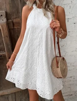 Discount Women's Mini Dress White Dress Lace Dress Casual Dress Boho Dress Casual Vacation Daily Loose Fit Plain Sleeveless Halter Neck Black White Orange Green Summer Spring Women White Dresses