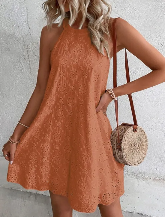 Discount Women's Mini Dress White Dress Lace Dress Casual Dress Boho Dress Casual Vacation Daily Loose Fit Plain Sleeveless Halter Neck Black White Orange Green Summer Spring Women White Dresses