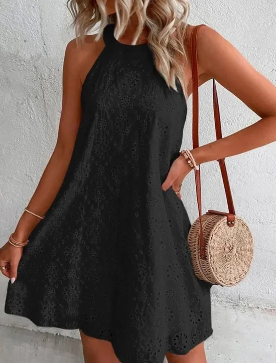 Discount Women's Mini Dress White Dress Lace Dress Casual Dress Boho Dress Casual Vacation Daily Loose Fit Plain Sleeveless Halter Neck Black White Orange Green Summer Spring Women White Dresses