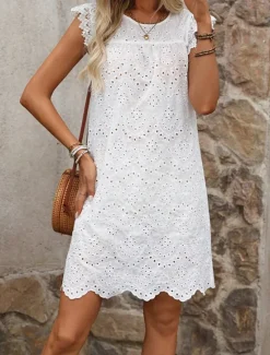 Online Women's Mini Dress Dress Casual Dress Elegant Stylish Casual Vacation Casual Daily Regular Fit Plain Sleeveless Crew Neck Summer Women White Dresses