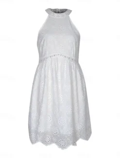 Women's Mini Dress Dress Casual Dress Boho Dress Basic Casual Vacation Daily Regular Fit Plain Sleeveless Halter Neck Summer Women White Dresses
