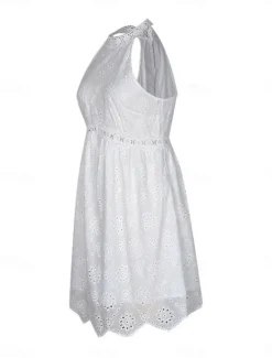 Women's Mini Dress Dress Casual Dress Boho Dress Basic Casual Vacation Daily Regular Fit Plain Sleeveless Halter Neck Summer Women White Dresses