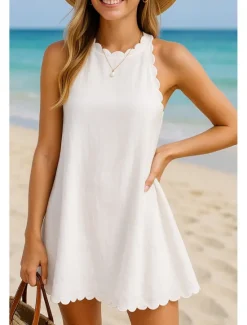 Sale Women's Mini Dress Dress Graduation Dress Elegant Basic Modern Vacation Holiday Beach Regular Fit Plain Sleeveless Halter Neck Summer Women White Dresses