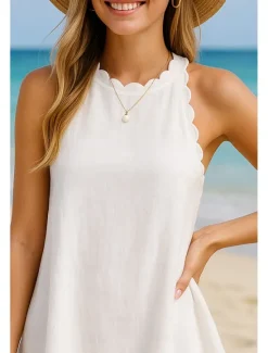 Sale Women's Mini Dress Dress Graduation Dress Elegant Basic Modern Vacation Holiday Beach Regular Fit Plain Sleeveless Halter Neck Summer Women White Dresses