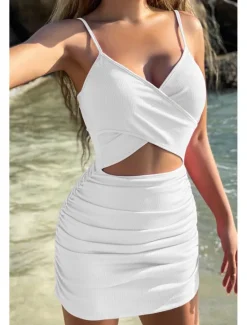 Best Women's Mini Dress White Dress Graduation Dress Slip Dress Fashion Outdoor Birthday Graduation Regular Fit Plain Sleeveless Spaghetti Strap Black White Pink Royal Blue Summer Women White Dresses