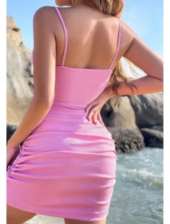 Best Women's Mini Dress White Dress Graduation Dress Slip Dress Fashion Outdoor Birthday Graduation Regular Fit Plain Sleeveless Spaghetti Strap Black White Pink Royal Blue Summer Women White Dresses