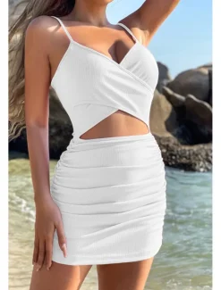 Best Women's Mini Dress White Dress Graduation Dress Slip Dress Fashion Outdoor Birthday Graduation Regular Fit Plain Sleeveless Spaghetti Strap Black White Pink Royal Blue Summer Women White Dresses