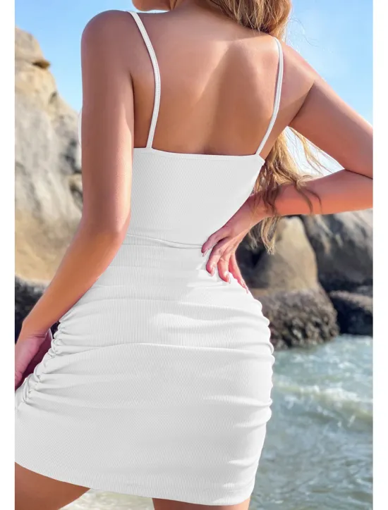 Best Women's Mini Dress White Dress Graduation Dress Slip Dress Fashion Outdoor Birthday Graduation Regular Fit Plain Sleeveless Spaghetti Strap Black White Pink Royal Blue Summer Women White Dresses