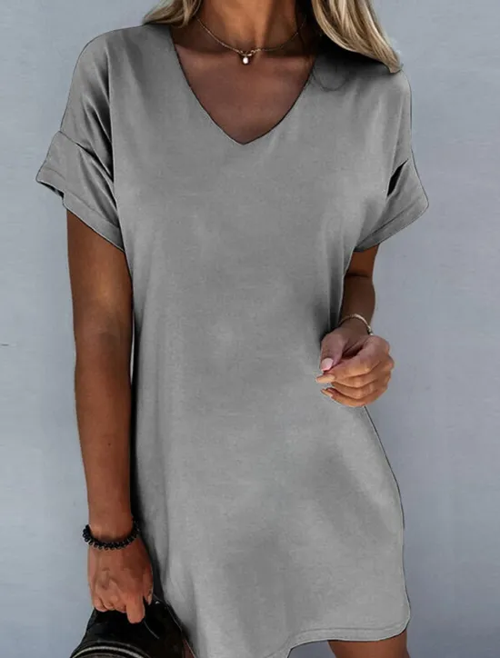 New Women's Mini Dress White Dress Shirt Dress T Shirt Dress Tee Dress Summer Dress Active Fashion Modern Outdoor Vacation Daily Loose Fit Plain Short Sleeve V Neck Black White Gray Summer Spring Women White Dresses
