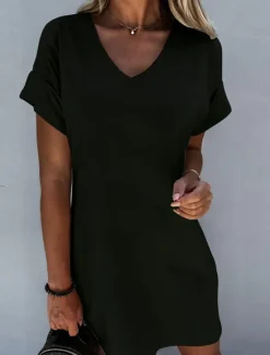 New Women's Mini Dress White Dress Shirt Dress T Shirt Dress Tee Dress Summer Dress Active Fashion Modern Outdoor Vacation Daily Loose Fit Plain Short Sleeve V Neck Black White Gray Summer Spring Women White Dresses