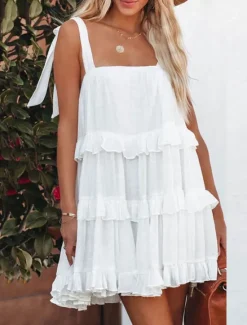 Best Women's Mini Dress White Dress Graduation Dress Casual Dress Summer Dress Streetwear Vacation Street Holiday Loose Fit Sleeveless Strap Black White Summer Women White Dresses