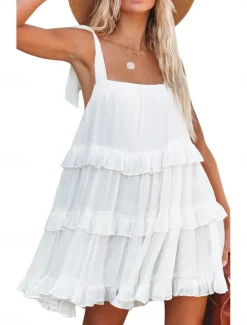 Best Women's Mini Dress White Dress Graduation Dress Casual Dress Summer Dress Streetwear Vacation Street Holiday Loose Fit Sleeveless Strap Black White Summer Women White Dresses