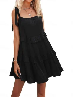 Best Women's Mini Dress White Dress Graduation Dress Casual Dress Summer Dress Streetwear Vacation Street Holiday Loose Fit Sleeveless Strap Black White Summer Women White Dresses