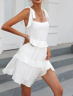 Best Women's Mini Dress White Dress Graduation Dress Casual Dress Summer Dress Streetwear Vacation Street Holiday Loose Fit Sleeveless Strap Black White Summer Women White Dresses