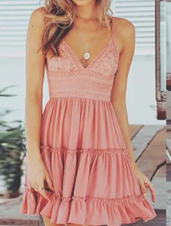 Outlet Women's Mini Dress White Dress Graduation Dress Lace Dress Casual Dress Streetwear Sexy Vacation Street Holiday Loose Fit Sleeveless Strap White Pink Summer Women White Dresses