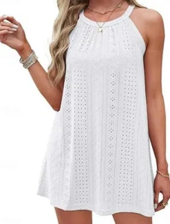 Best Women's Mini Dress White Dress Casual Dress Tank Dress Basic Casual Vacation Daily Regular Fit Plain Sleeveless Halter Neck Black White Pink Sky Blue Summer Women White Dresses