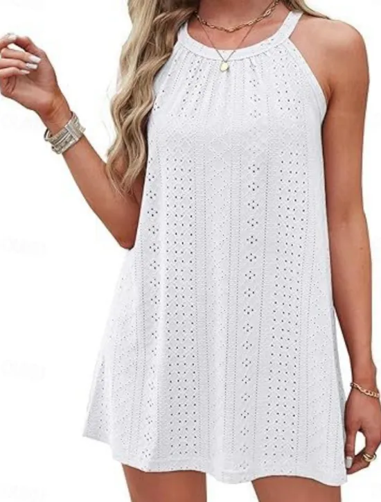 Best Women's Mini Dress White Dress Casual Dress Tank Dress Basic Casual Vacation Daily Regular Fit Plain Sleeveless Halter Neck Black White Pink Sky Blue Summer Women White Dresses