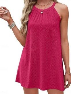 Best Women's Mini Dress White Dress Casual Dress Tank Dress Basic Casual Vacation Daily Regular Fit Plain Sleeveless Halter Neck Black White Pink Sky Blue Summer Women White Dresses