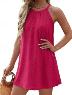 Best Women's Mini Dress White Dress Casual Dress Tank Dress Basic Casual Vacation Daily Regular Fit Plain Sleeveless Halter Neck Black White Pink Sky Blue Summer Women White Dresses