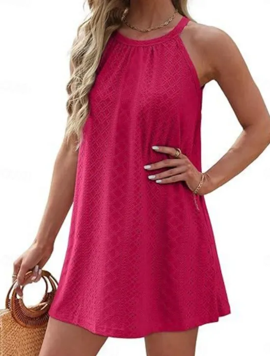 Best Women's Mini Dress White Dress Casual Dress Tank Dress Basic Casual Vacation Daily Regular Fit Plain Sleeveless Halter Neck Black White Pink Sky Blue Summer Women White Dresses