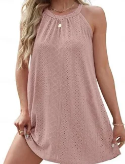 Best Women's Mini Dress White Dress Casual Dress Tank Dress Basic Casual Vacation Daily Regular Fit Plain Sleeveless Halter Neck Black White Pink Sky Blue Summer Women White Dresses