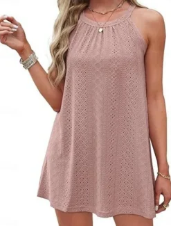 Best Women's Mini Dress White Dress Casual Dress Tank Dress Basic Casual Vacation Daily Regular Fit Plain Sleeveless Halter Neck Black White Pink Sky Blue Summer Women White Dresses