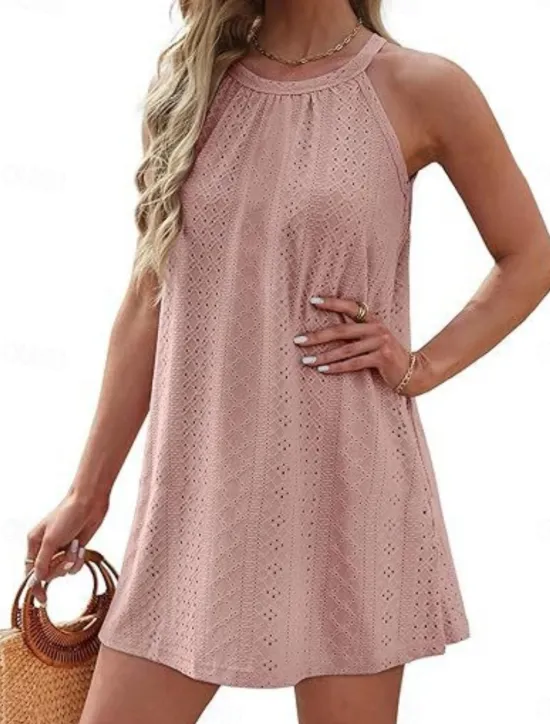 Best Women's Mini Dress White Dress Casual Dress Tank Dress Basic Casual Vacation Daily Regular Fit Plain Sleeveless Halter Neck Black White Pink Sky Blue Summer Women White Dresses