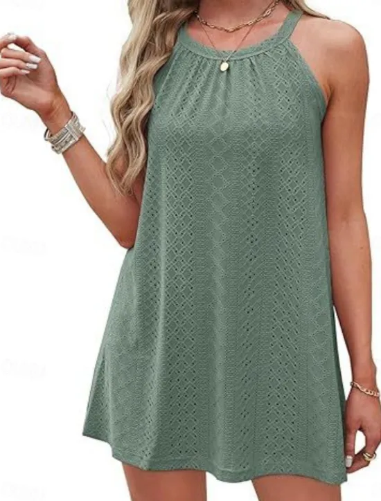 Best Women's Mini Dress White Dress Casual Dress Tank Dress Basic Casual Vacation Daily Regular Fit Plain Sleeveless Halter Neck Black White Pink Sky Blue Summer Women White Dresses