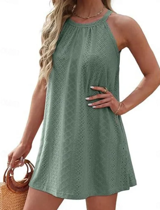 Best Women's Mini Dress White Dress Casual Dress Tank Dress Basic Casual Vacation Daily Regular Fit Plain Sleeveless Halter Neck Black White Pink Sky Blue Summer Women White Dresses