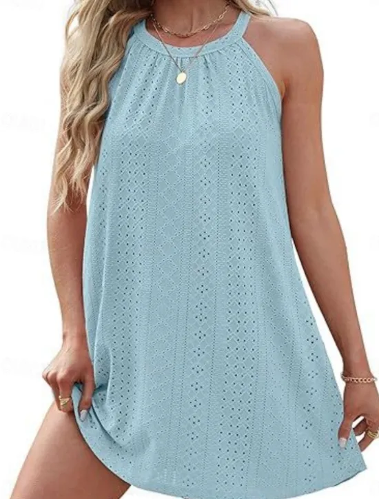 Best Women's Mini Dress White Dress Casual Dress Tank Dress Basic Casual Vacation Daily Regular Fit Plain Sleeveless Halter Neck Black White Pink Sky Blue Summer Women White Dresses