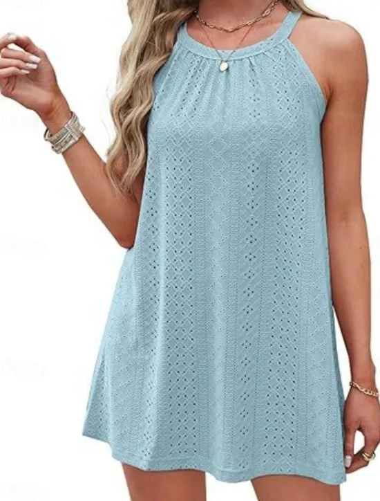 Best Women's Mini Dress White Dress Casual Dress Tank Dress Basic Casual Vacation Daily Regular Fit Plain Sleeveless Halter Neck Black White Pink Sky Blue Summer Women White Dresses