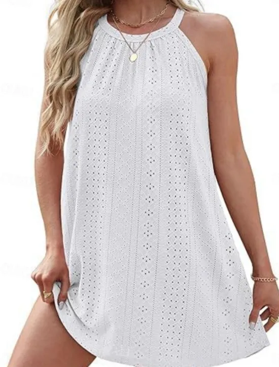 Best Women's Mini Dress White Dress Casual Dress Tank Dress Basic Casual Vacation Daily Regular Fit Plain Sleeveless Halter Neck Black White Pink Sky Blue Summer Women White Dresses