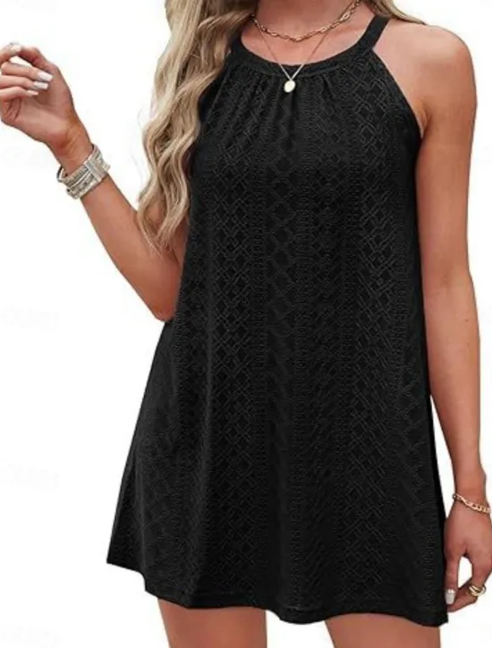 Best Women's Mini Dress White Dress Casual Dress Tank Dress Basic Casual Vacation Daily Regular Fit Plain Sleeveless Halter Neck Black White Pink Sky Blue Summer Women White Dresses