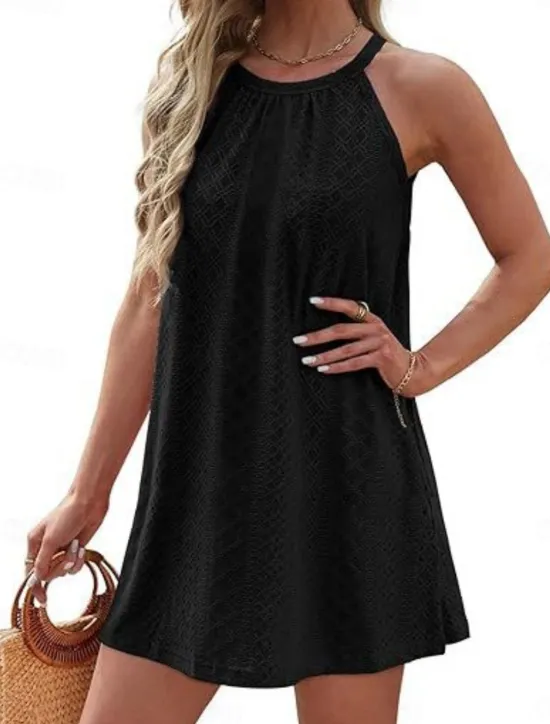Best Women's Mini Dress White Dress Casual Dress Tank Dress Basic Casual Vacation Daily Regular Fit Plain Sleeveless Halter Neck Black White Pink Sky Blue Summer Women White Dresses