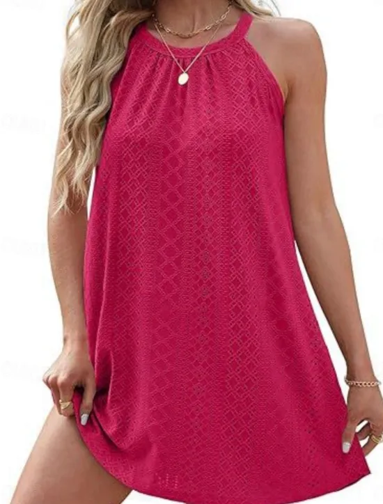 Best Women's Mini Dress White Dress Casual Dress Tank Dress Basic Casual Vacation Daily Regular Fit Plain Sleeveless Halter Neck Black White Pink Sky Blue Summer Women White Dresses