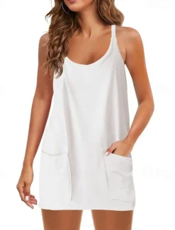 Hot Women's Mini Dress White Dress Graduation Dress Casual Dress Slip Dress Stylish Casual Vacation Daily Date Regular Fit Plain Sleeveless Crew Neck Black White Army Green Summer Spring Women White Dresses