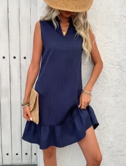 Outlet Women's Mini Dress White Dress Casual Dress Tank Dress Basic Casual Vacation Daily Regular Fit Plain Sleeveless Notched Neck White Navy Blue Summer Women White Dresses