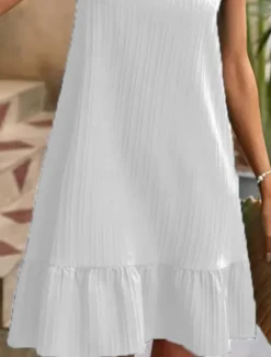 Outlet Women's Mini Dress White Dress Casual Dress Tank Dress Basic Casual Vacation Daily Regular Fit Plain Sleeveless Notched Neck White Navy Blue Summer Women White Dresses