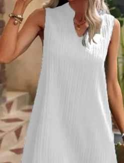 Outlet Women's Mini Dress White Dress Casual Dress Tank Dress Basic Casual Vacation Daily Regular Fit Plain Sleeveless Notched Neck White Navy Blue Summer Women White Dresses