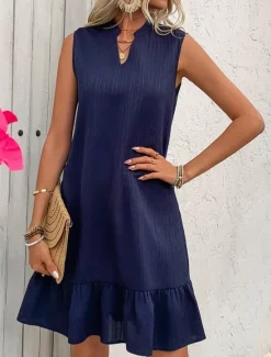 Outlet Women's Mini Dress White Dress Casual Dress Tank Dress Basic Casual Vacation Daily Regular Fit Plain Sleeveless Notched Neck White Navy Blue Summer Women White Dresses
