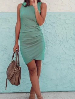 Women's Mini Dress Wrap Dress T Shirt Dress Tee Dress Solid Color Bodycon Dress Off The Shoulder Dress Casual Vacation Casual Daily Regular Fit Graphic Sleeveless Crew Neck Women T Shirt Dresses
