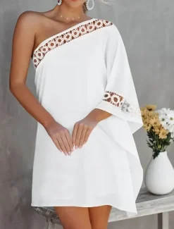 Outlet Women's Mini Dress Wrap Dress Bodycon Dress Off The Shoulder Dress Strapless Dress Vacation Casual Vacation Daily Regular Fit Plain Long Sleeve One Shoulder Black White Pink Summer Women Cocktail Dress